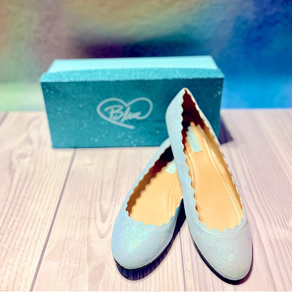 Blue by Betsey Johnson ‘SB-Dance’ Glittery Light Blue Scallop Flats - Size 8